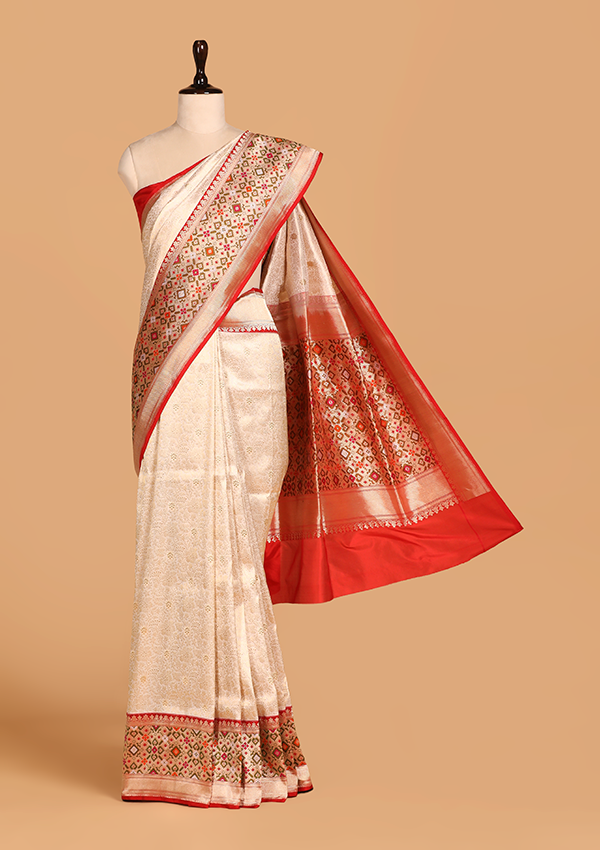 Off White Brocade Saree In Silk
