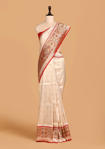 Off White Brocade Saree In Silk