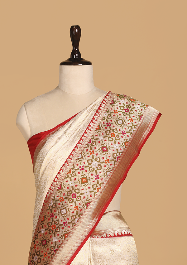 Off White Brocade Saree In Silk