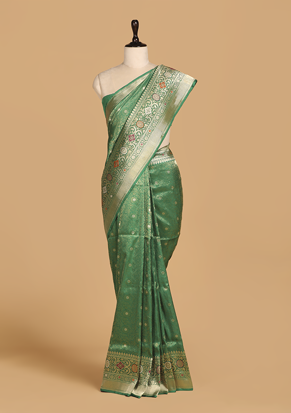 Green Brocade Saree In Silk