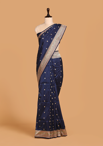 Navy Blue Butti Saree in Silk