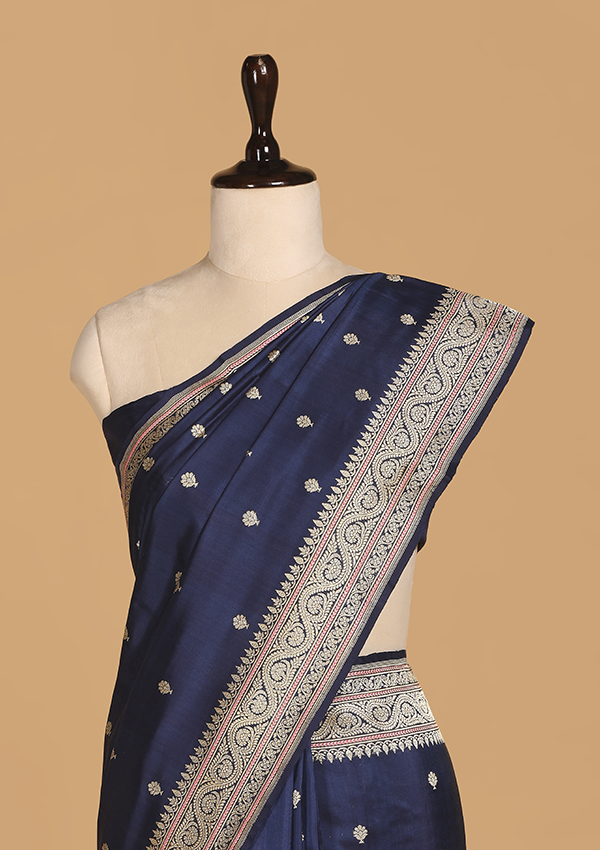 Navy Blue Butti Saree in Silk