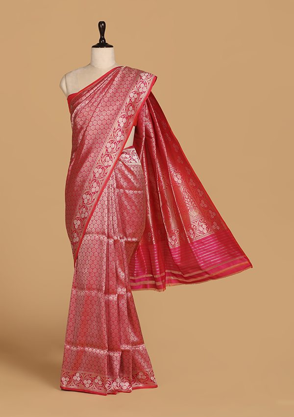 Rani Pink Brocade Saree in Silk
