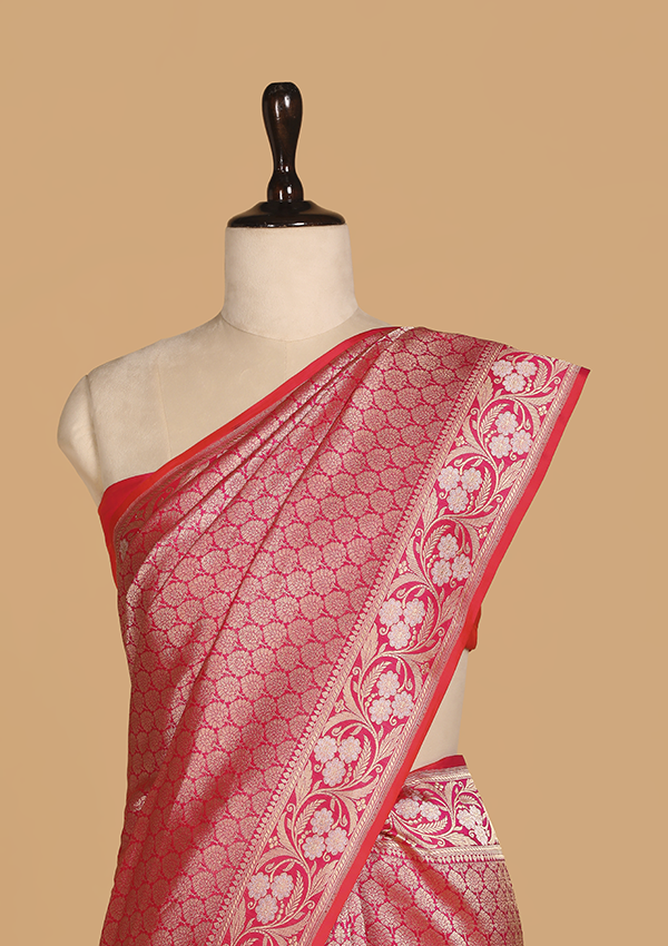 Rani Pink Brocade Saree in Silk