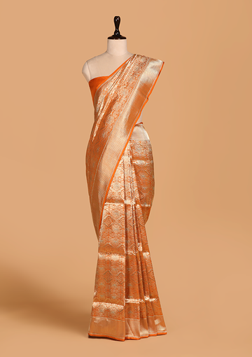 Orange Brocade Saree in Silk
