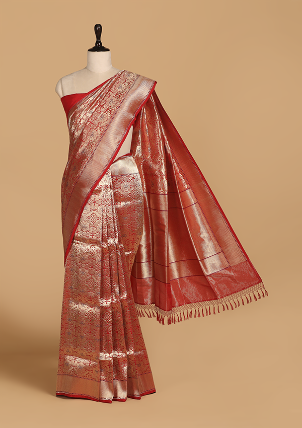 Red Brocade Saree in Silk