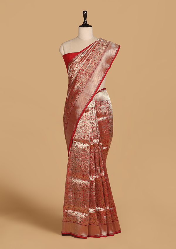 Red Brocade Saree in Silk