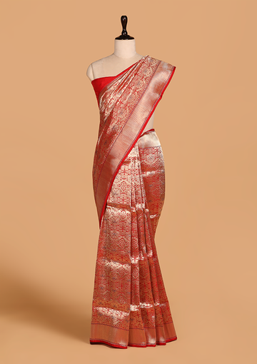 Red Brocade Saree in Silk