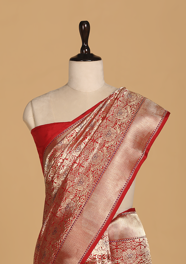 Red Brocade Saree in Silk