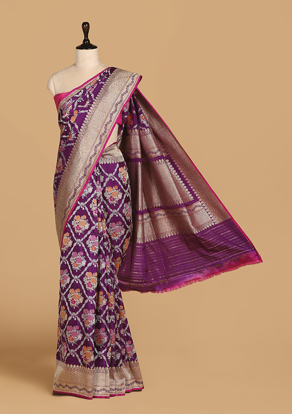 Purple Jaal Saree In Silk