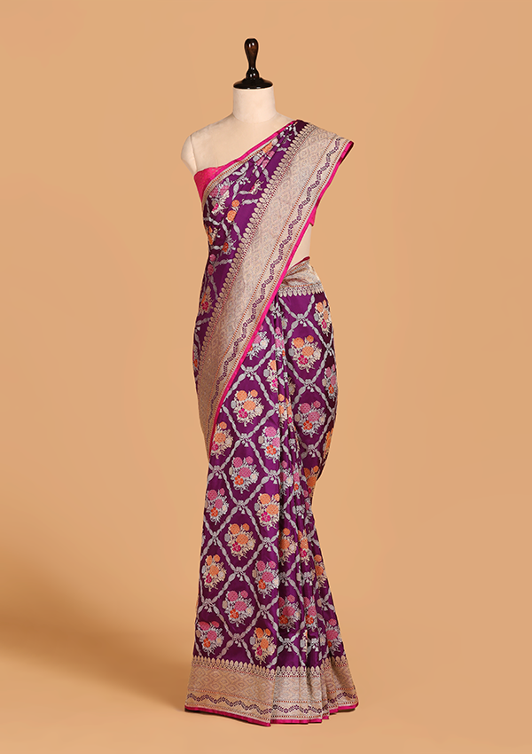 Purple Jaal Saree In Silk