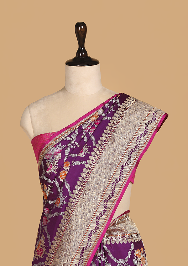 Purple Jaal Saree In Silk