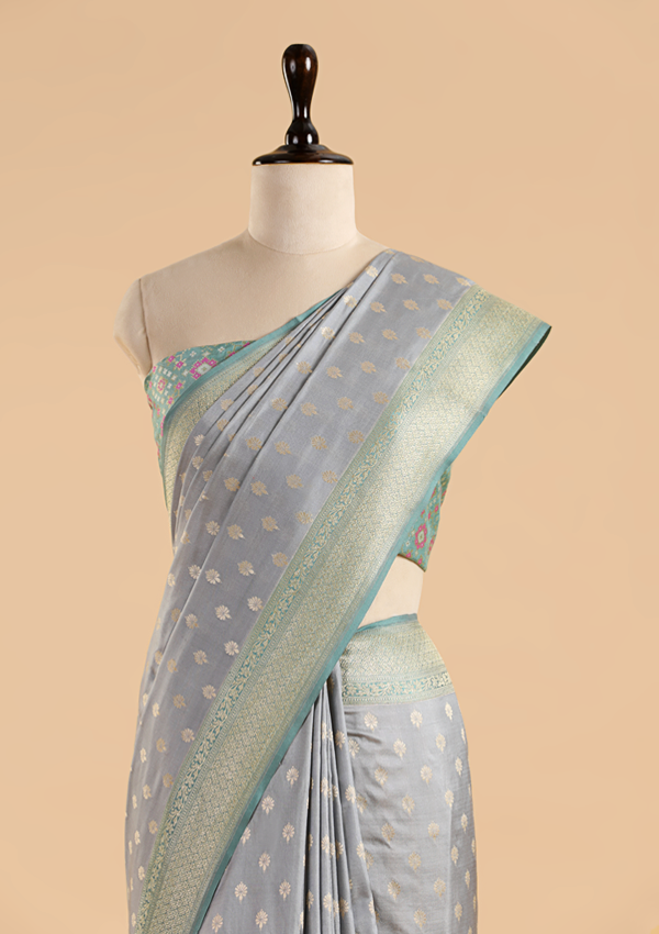Sky Blue Patola Pallu Saree in Silk