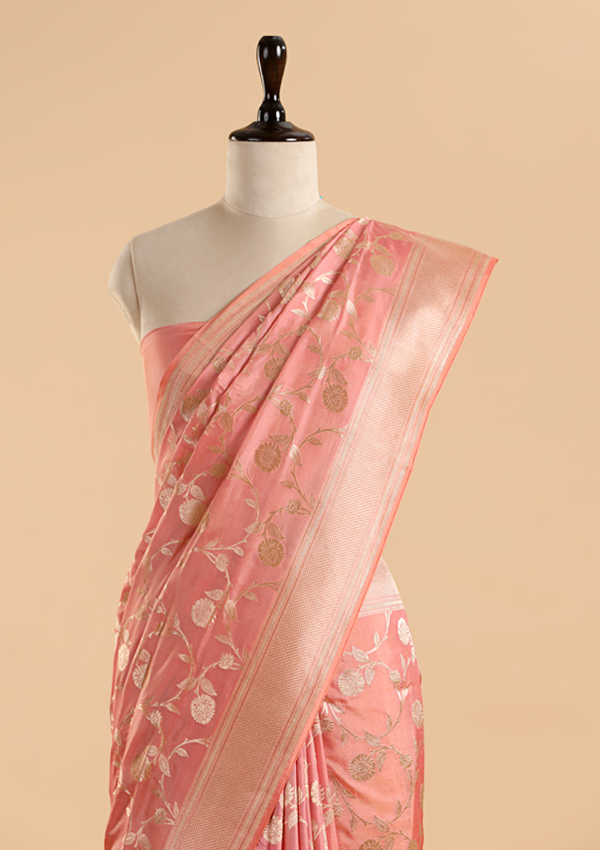 Gajar Pink Jaal Saree in Silk
