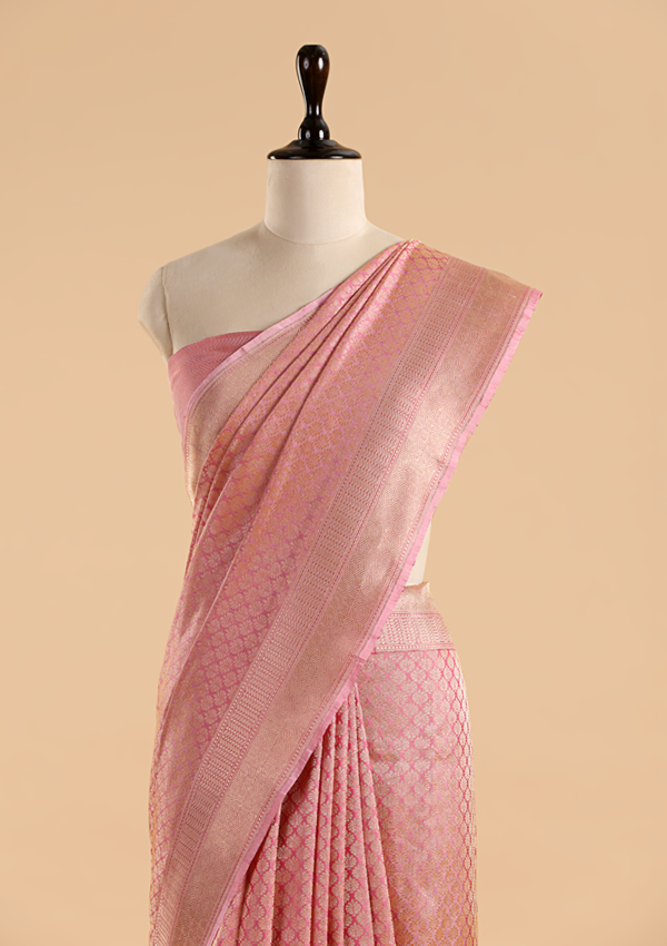 Light Pink Brocade Saree In Silk