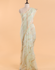 Light Pista Green Lehariya  Saree in Kora Silk