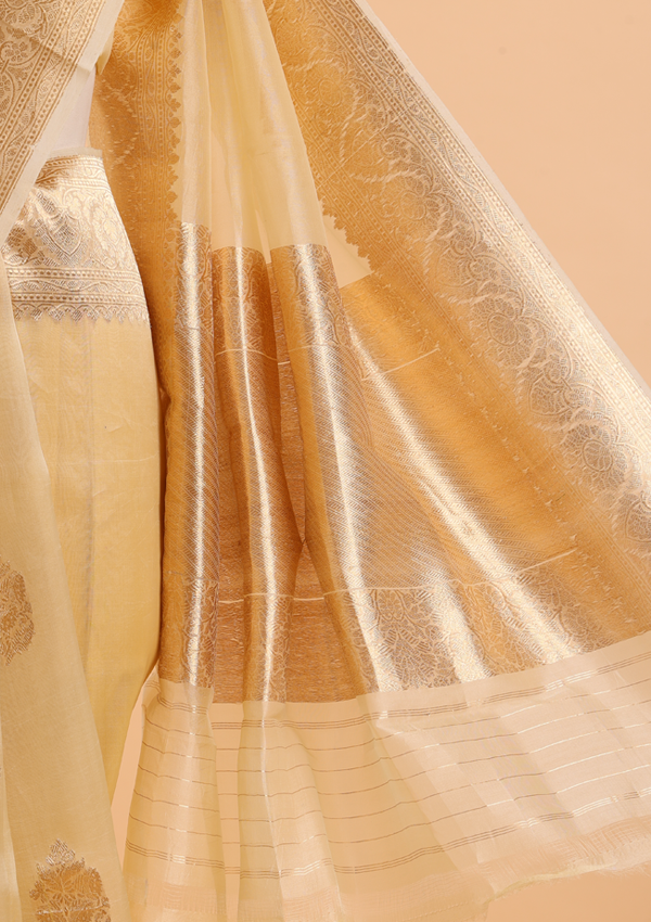 Lemon Yellow Butta Saree in Kora Silk