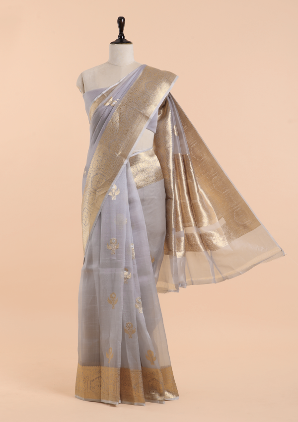 Grey Butta Saree in Kora Silk