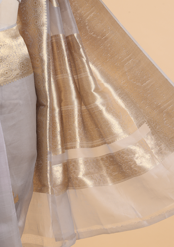Grey Butta Saree in Kora Silk