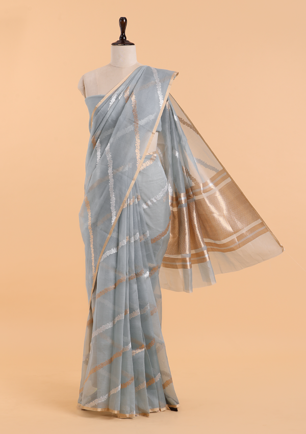 Sky Blue Lehariya  Saree in Kora Silk