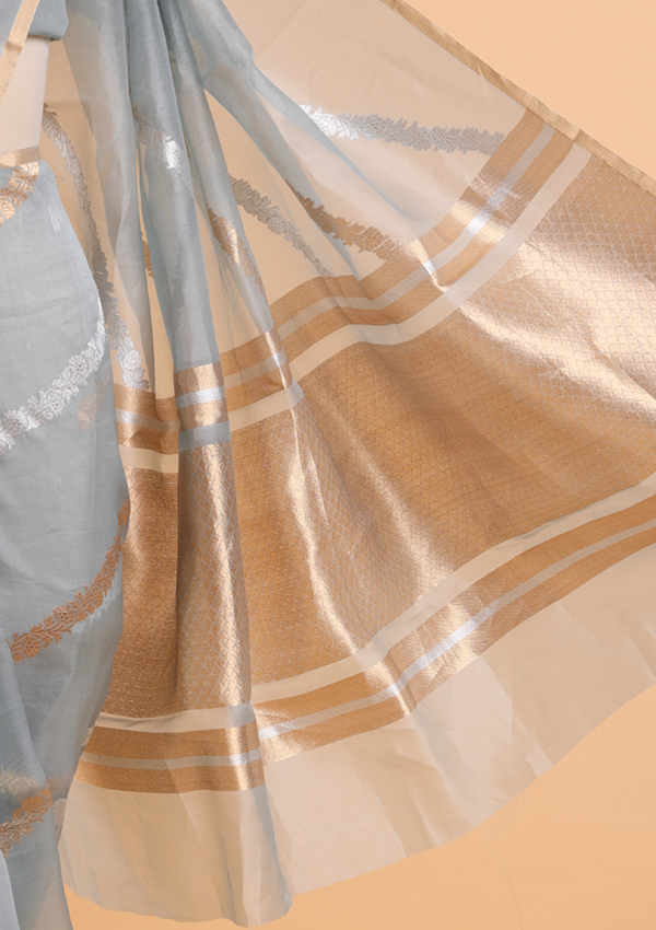 Sky Blue Lehariya  Saree in Kora Silk