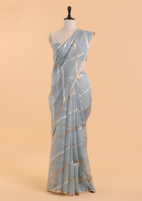 Sky Blue Lehariya  Saree in Kora Silk