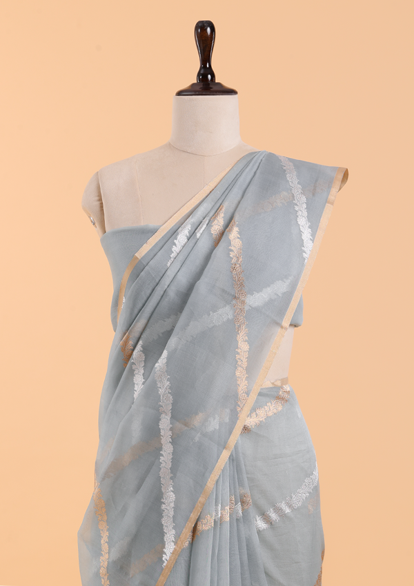 Sky Blue Lehariya  Saree in Kora Silk
