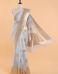Sky Blue Butta Saree in Kora Silk