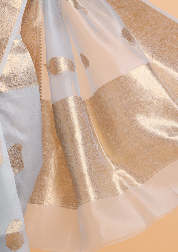 Sky Blue Butta Saree in Kora Silk