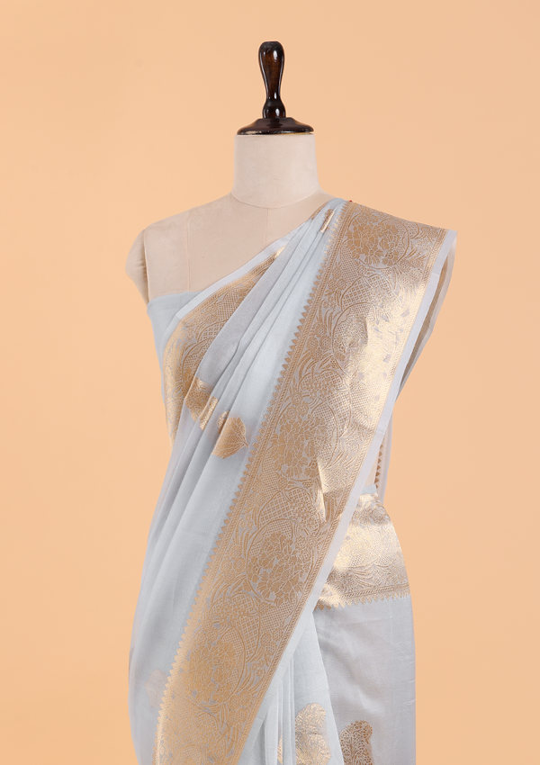 Sky Blue Butta Saree in Kora Silk