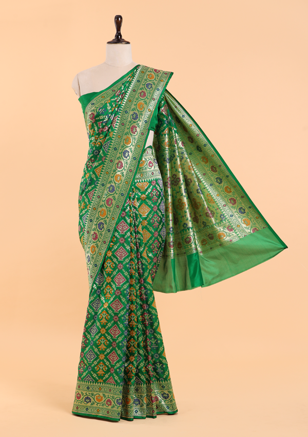 Bottle Green Patola Saree in Silk