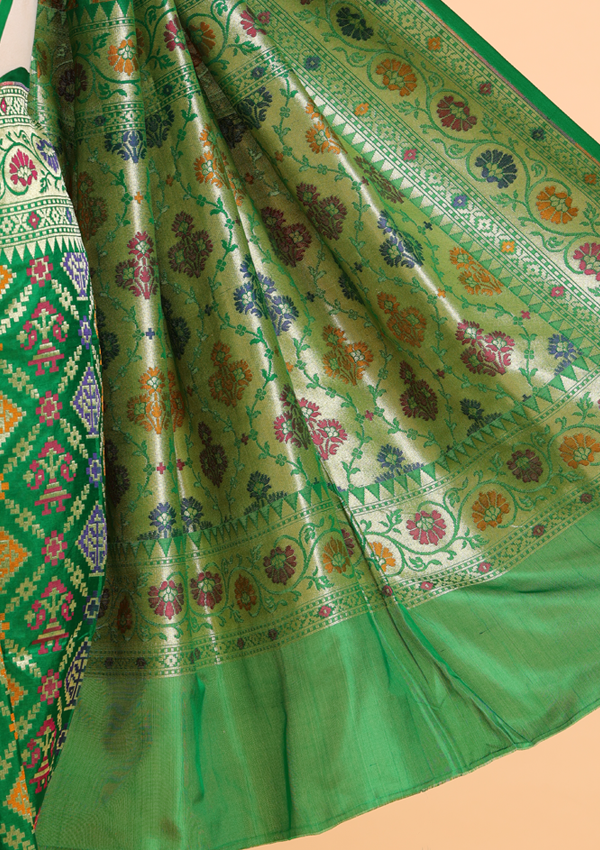 Bottle Green Patola Saree in Silk