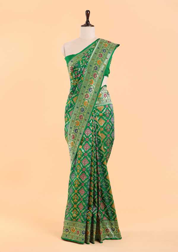 Bottle Green Patola Saree in Silk