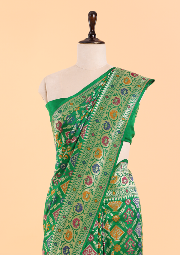 Bottle Green Patola Saree in Silk