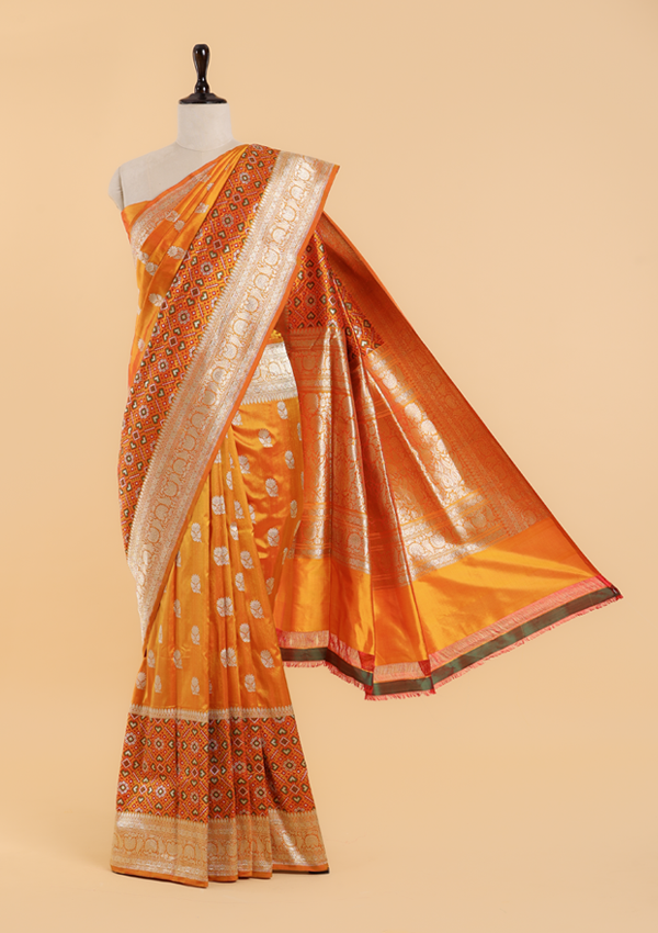 Short Gold Patola Saree in Silk