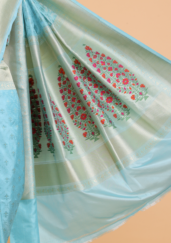 Firozi Paithani Pallu Saree in Silk