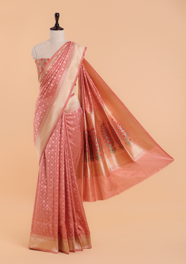 Peach Paithani Pallu Saree in Silk