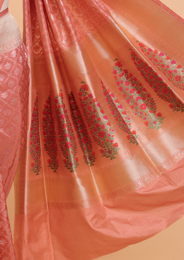 Peach Paithani Pallu Saree in Silk