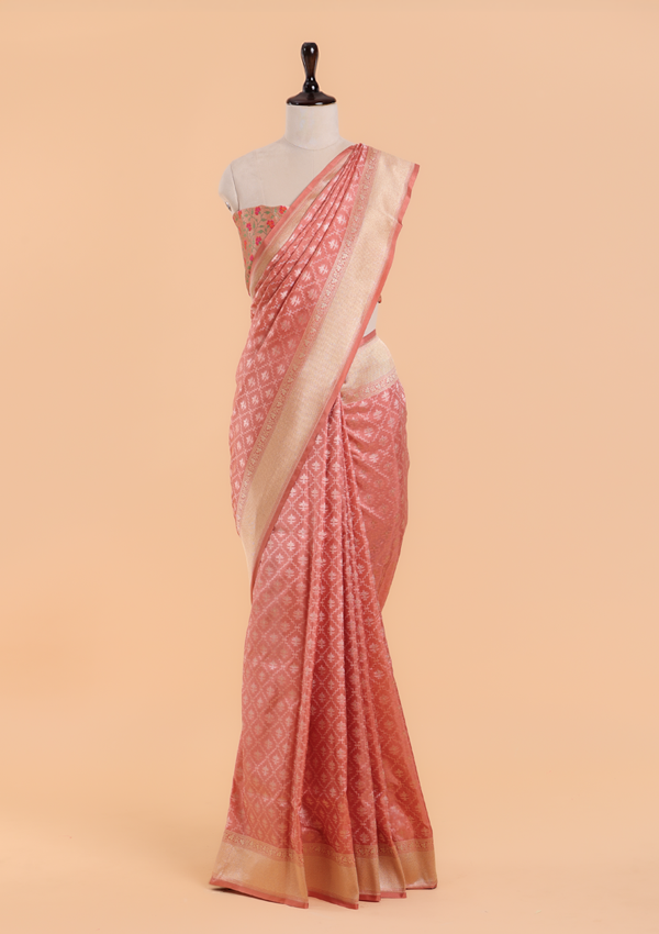 Peach Paithani Pallu Saree in Silk