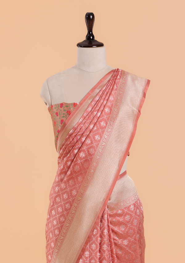 Peach Paithani Pallu Saree in Silk