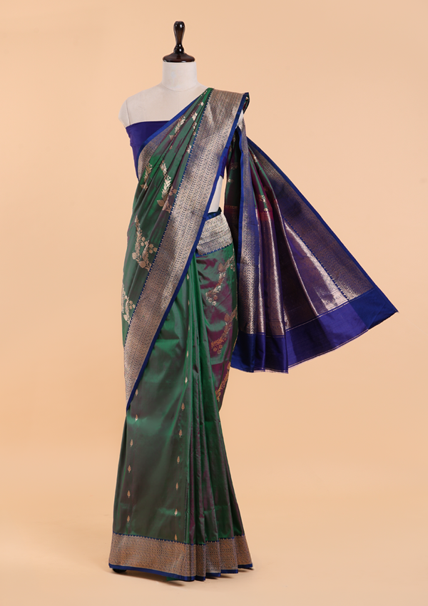 Green Lehariya Saree in Silk