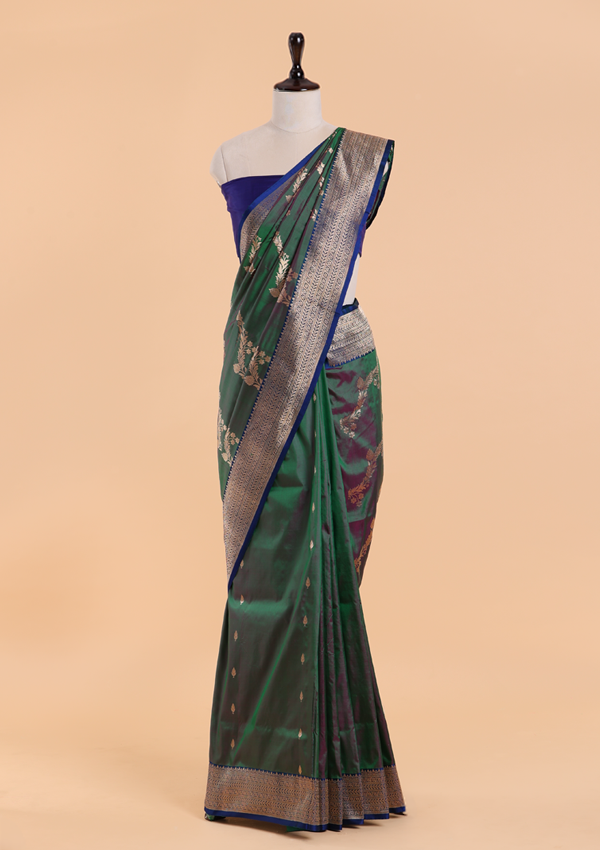 Green Lehariya Saree in Silk