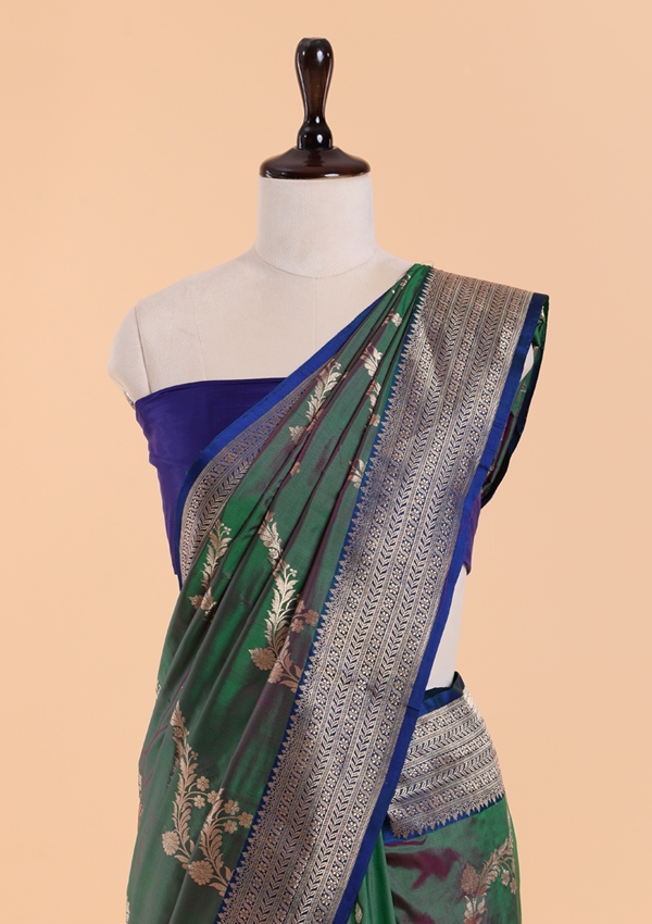 Green Lehariya Saree in Silk