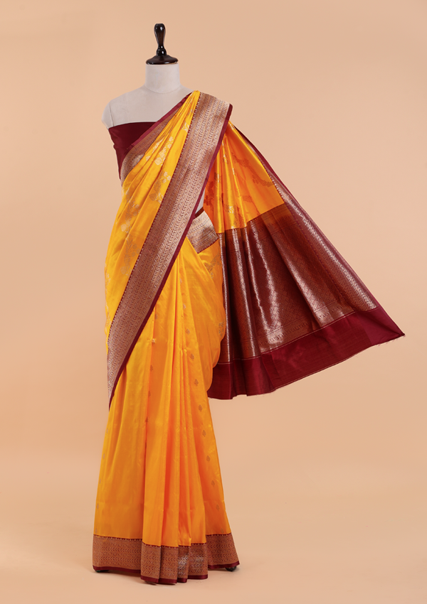 Yellow Lehariya Saree in Silk