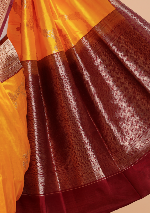 Yellow Lehariya Saree in Silk