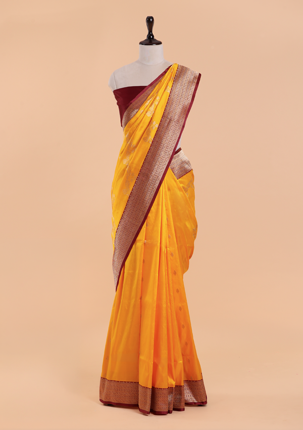 Yellow Lehariya Saree in Silk