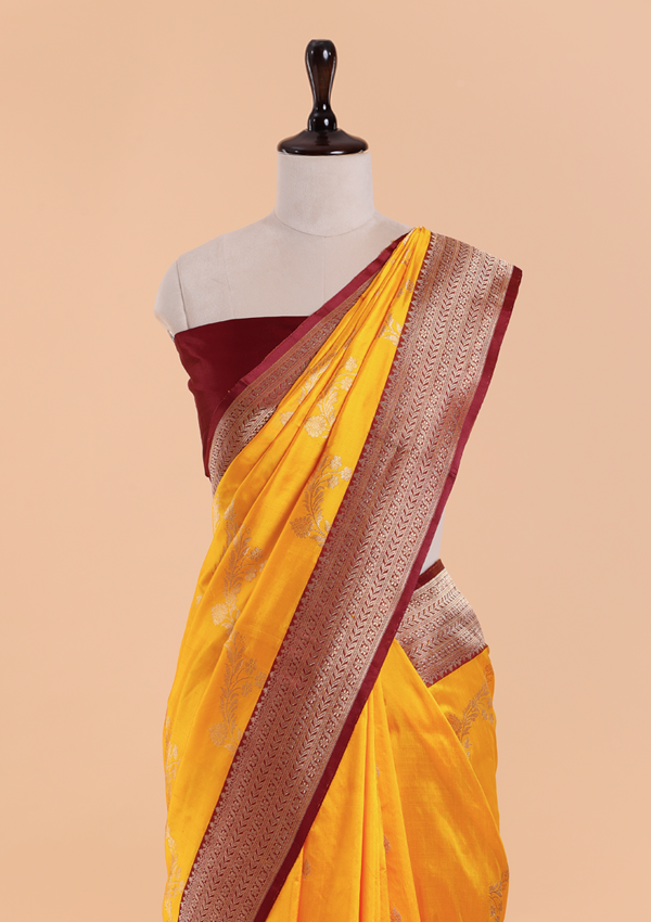 Yellow Lehariya Saree in Silk