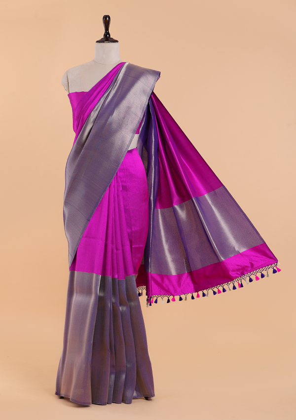 Magenta Plain Saree in Silk