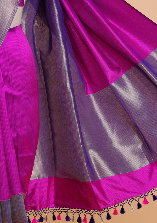 Magenta Plain Saree in Silk