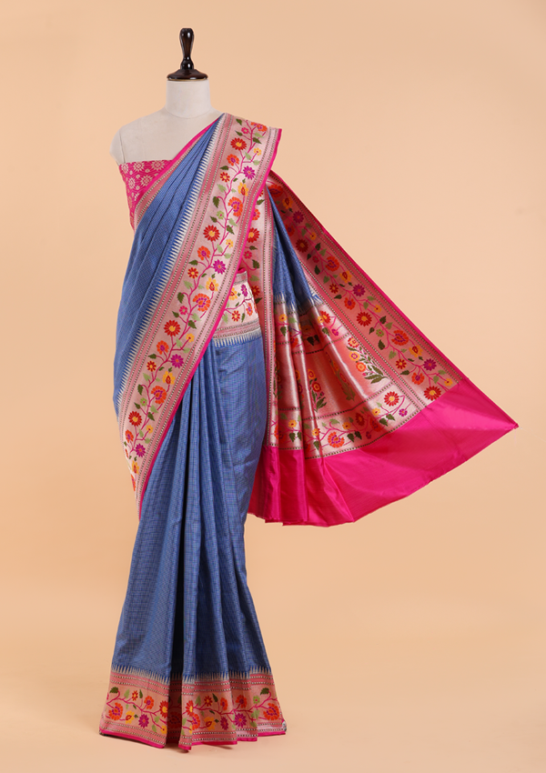 Navy Blue Paithani Saree in Silk